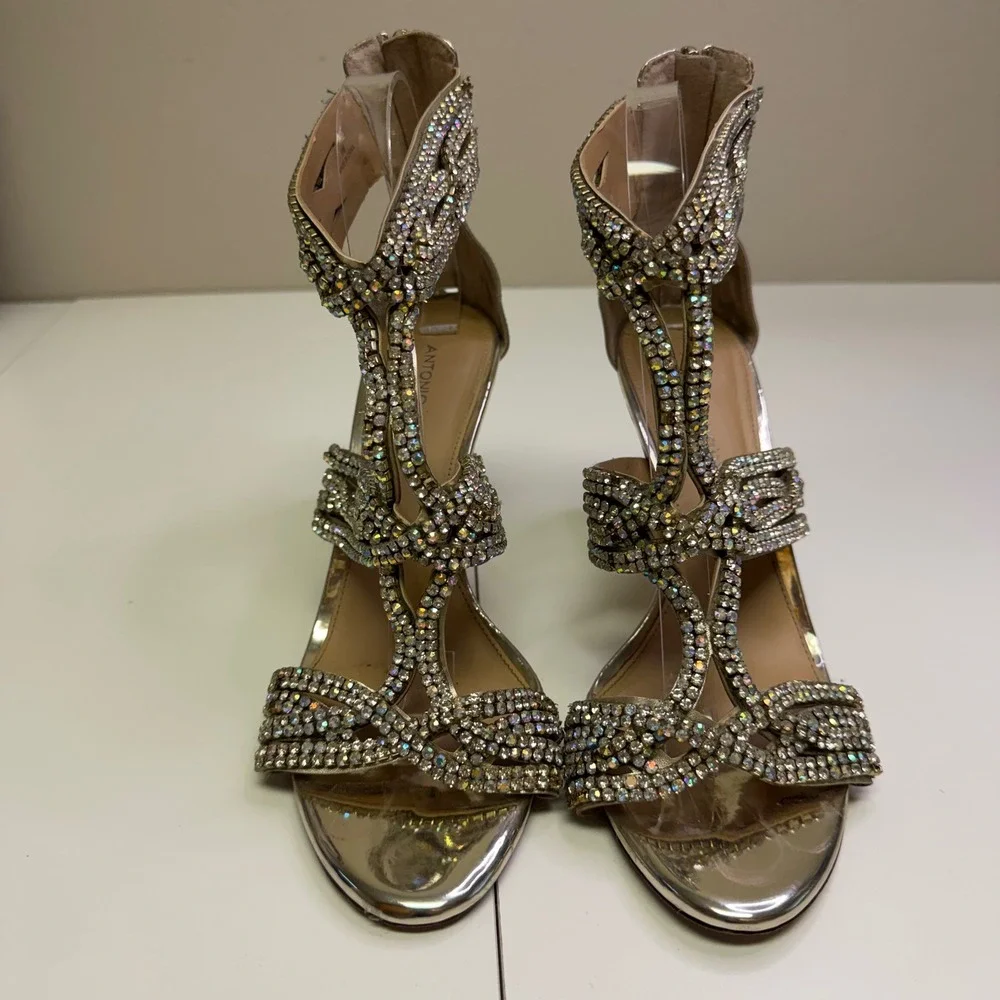 Antonio Melani Women 9M Gold Rhinestone Gladiator Stiletto Cage Heel‎ Sandals